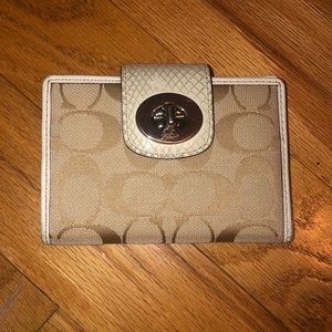 White/Beige Coach Wallet with Snakeskin Detail